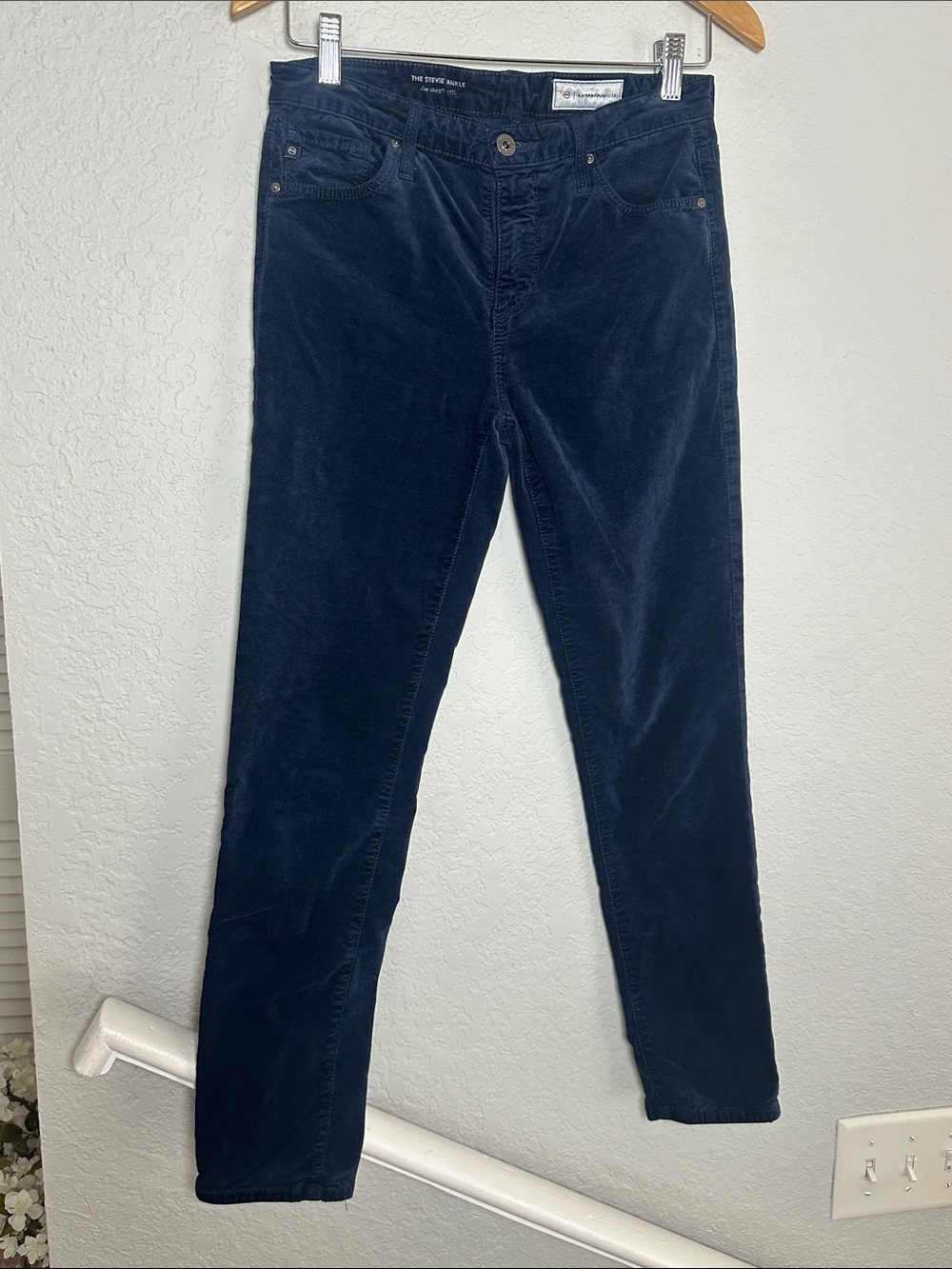 AG Adriano Goldschmied Stevie Ankle Velvet Pants Navy Blue Fall Slim Straight - Picture 2 of 7
